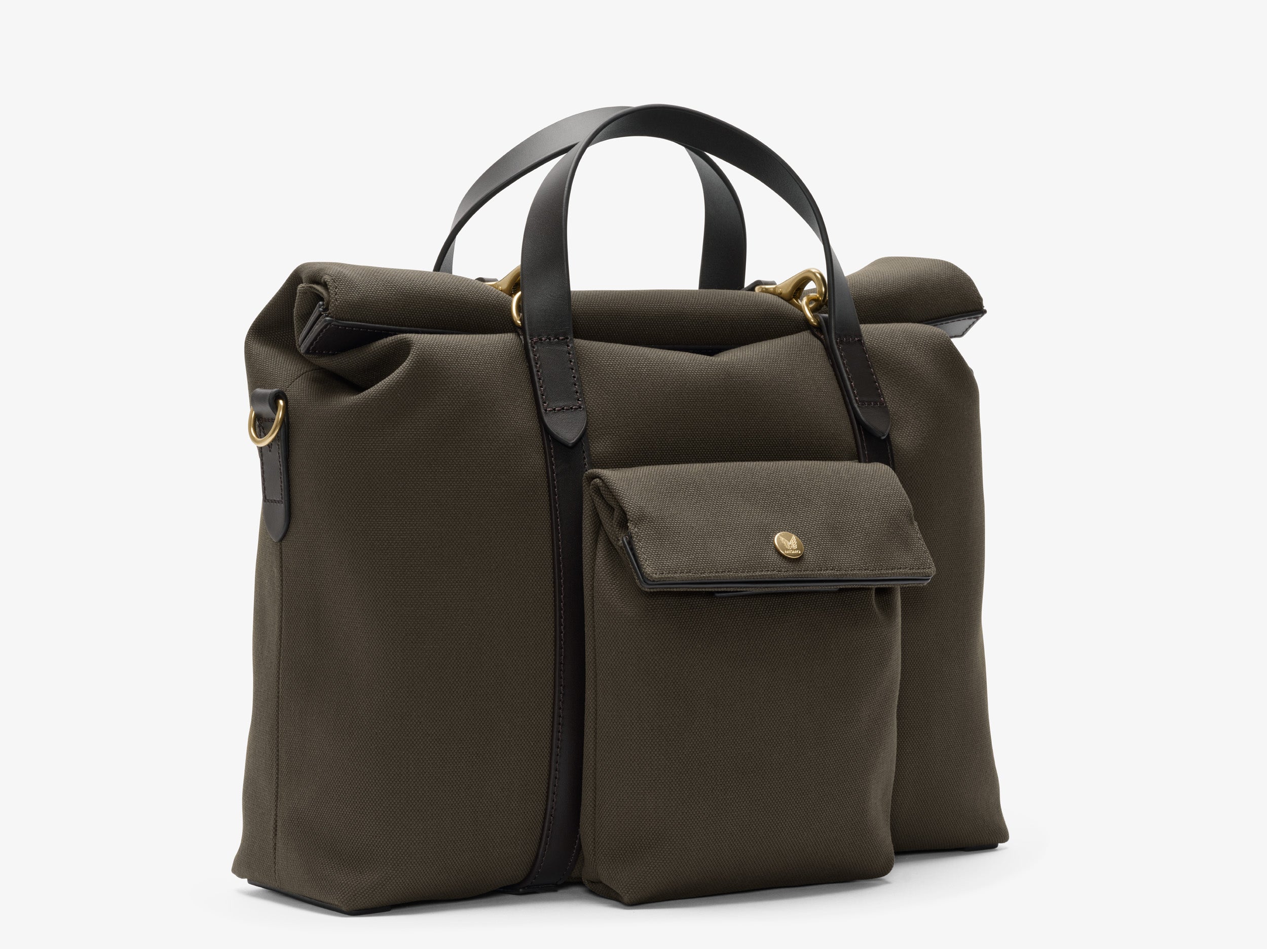 M/S Soft Work, Army/Dark Brown – Canvas Fold-Top Briefcase Mismo