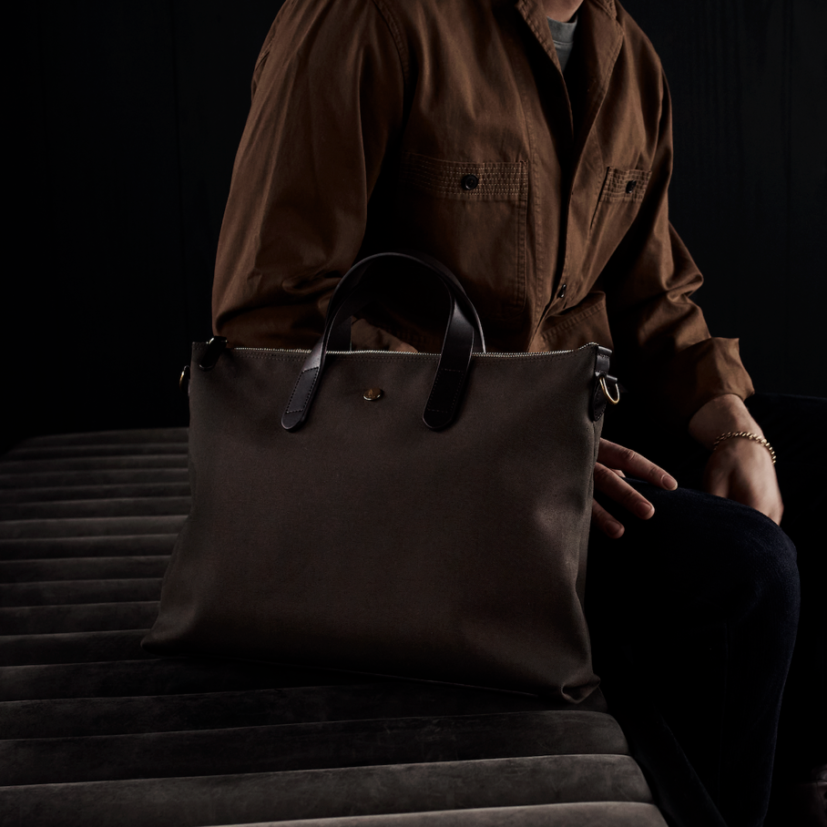 M/S Brief, Army/Dark Brown – Canvas Briefcase Mismo – Mismo